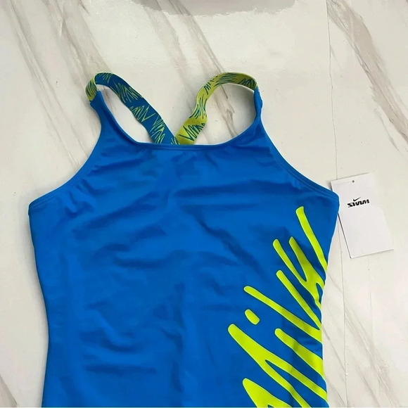 Nike One Piece Swimsuit Big Kids Size Large Blue Lined Wide Straps - Picture 3 of 8